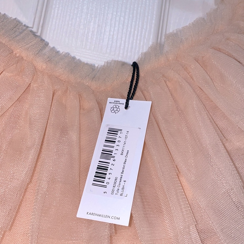 NWT Karen Millen Tulle Corseted Bardot Maxi Dress in Blush - Picture 10 of 11